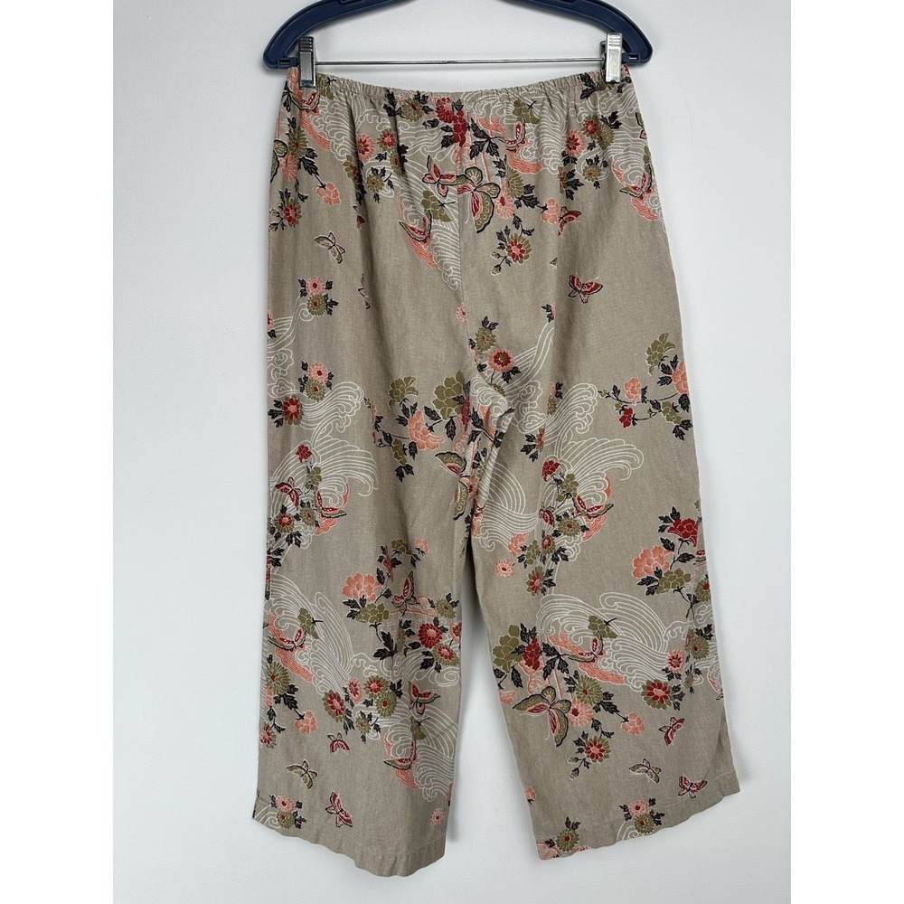 Vintage Blue Women's Linen Blend Pants Size Large Pull On Floral Boho Riviera - Picture 2 of 7